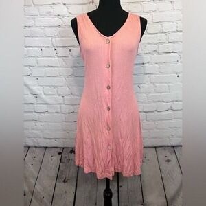 Roxy Pink Peach Dream Do Ribbed Wood Button Front‎ Mini Dress V Neck small